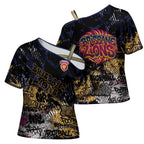 Brisbane Lions Cross Shoulder Shirt Urban Graffiti Street Art - Bold Abstract Spray Paint