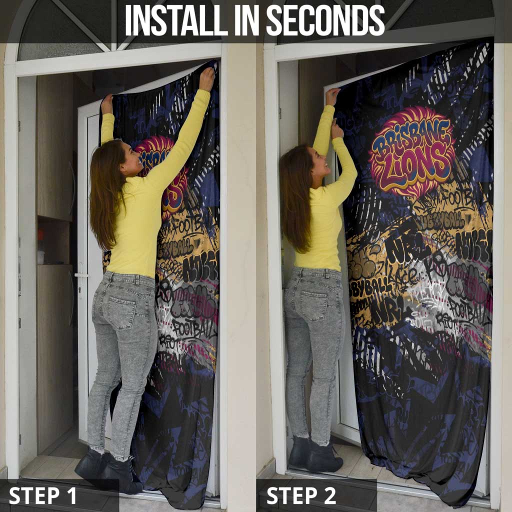 Brisbane Lions Door Cover Urban Graffiti Street Art - Bold Abstract Spray Paint