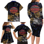 Brisbane Lions Family Matching Long Sleeve Bodycon Dress and Hawaiian Shirt Urban Graffiti Street Art - Bold Abstract Spray Paint