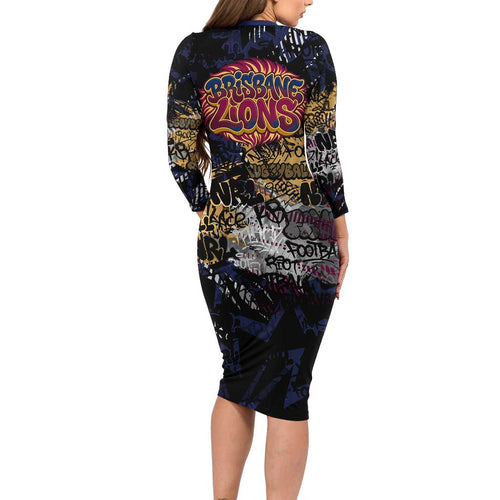 Brisbane Lions Family Matching Long Sleeve Bodycon Dress and Hawaiian Shirt Urban Graffiti Street Art - Bold Abstract Spray Paint