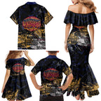 Brisbane Lions Family Matching Mermaid Dress and Hawaiian Shirt Urban Graffiti Street Art - Bold Abstract Spray Paint