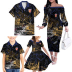 Brisbane Lions Family Matching Off The Shoulder Long Sleeve Dress and Hawaiian Shirt Urban Graffiti Street Art - Bold Abstract Spray Paint