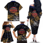 Brisbane Lions Family Matching Off The Shoulder Long Sleeve Dress and Hawaiian Shirt Urban Graffiti Street Art - Bold Abstract Spray Paint