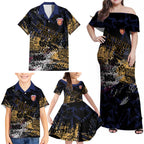 Brisbane Lions Family Matching Off Shoulder Maxi Dress and Hawaiian Shirt Urban Graffiti Street Art - Bold Abstract Spray Paint