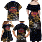Brisbane Lions Family Matching Off Shoulder Maxi Dress and Hawaiian Shirt Urban Graffiti Street Art - Bold Abstract Spray Paint