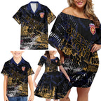 Brisbane Lions Family Matching Off Shoulder Short Dress and Hawaiian Shirt Urban Graffiti Street Art - Bold Abstract Spray Paint