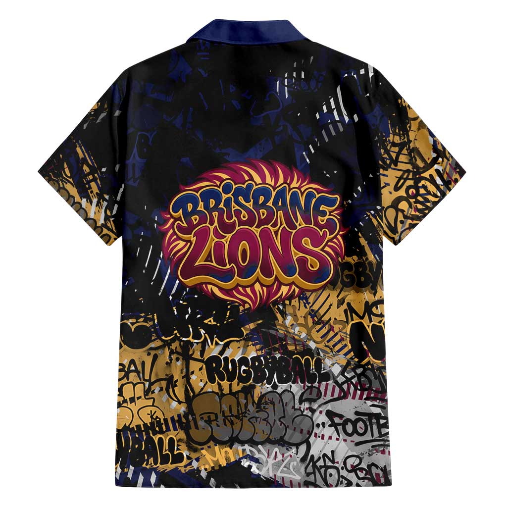 Brisbane Lions Family Matching Off Shoulder Short Dress and Hawaiian Shirt Urban Graffiti Street Art - Bold Abstract Spray Paint