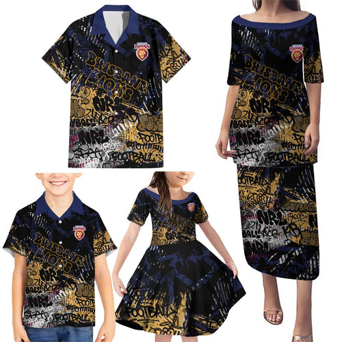 Brisbane Lions Family Matching Puletasi and Hawaiian Shirt Urban Graffiti Street Art - Bold Abstract Spray Paint