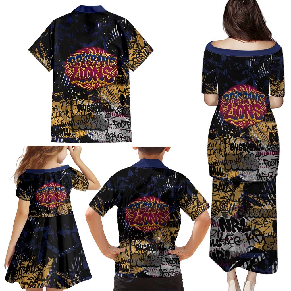 Brisbane Lions Family Matching Puletasi and Hawaiian Shirt Urban Graffiti Street Art - Bold Abstract Spray Paint
