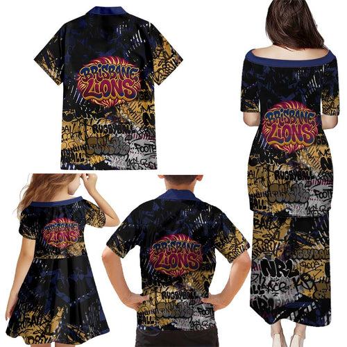 Brisbane Lions Family Matching Puletasi and Hawaiian Shirt Urban Graffiti Street Art - Bold Abstract Spray Paint