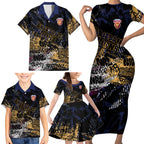 Brisbane Lions Family Matching Short Sleeve Bodycon Dress and Hawaiian Shirt Urban Graffiti Street Art - Bold Abstract Spray Paint