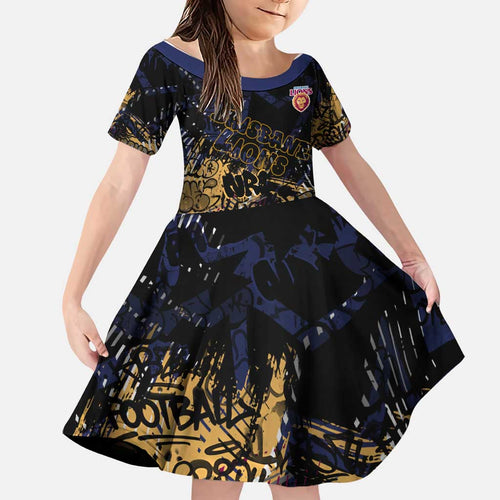 Brisbane Lions Family Matching Short Sleeve Bodycon Dress and Hawaiian Shirt Urban Graffiti Street Art - Bold Abstract Spray Paint