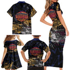 Brisbane Lions Family Matching Short Sleeve Bodycon Dress and Hawaiian Shirt Urban Graffiti Street Art - Bold Abstract Spray Paint