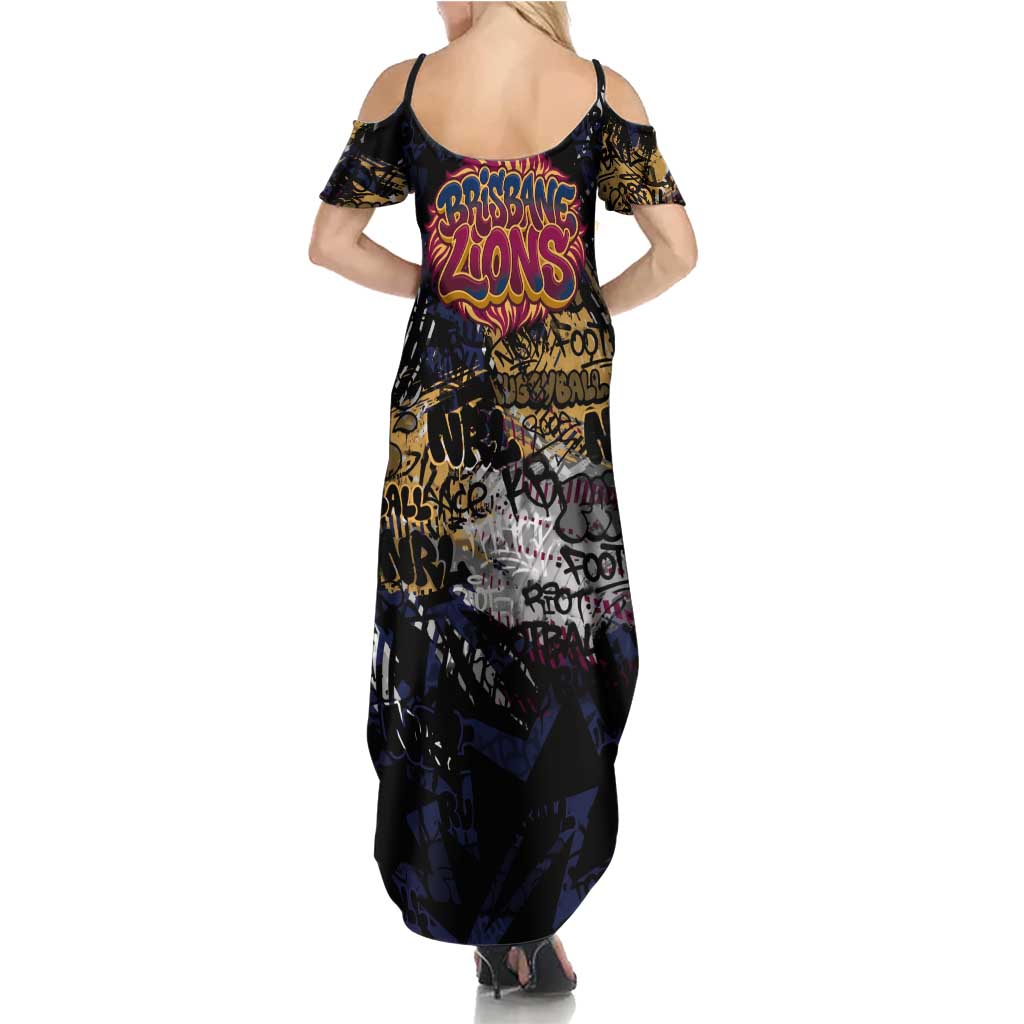 Brisbane Lions Family Matching Summer Maxi Dress and Hawaiian Shirt Urban Graffiti Street Art - Bold Abstract Spray Paint