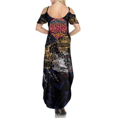 Brisbane Lions Family Matching Summer Maxi Dress and Hawaiian Shirt Urban Graffiti Street Art - Bold Abstract Spray Paint