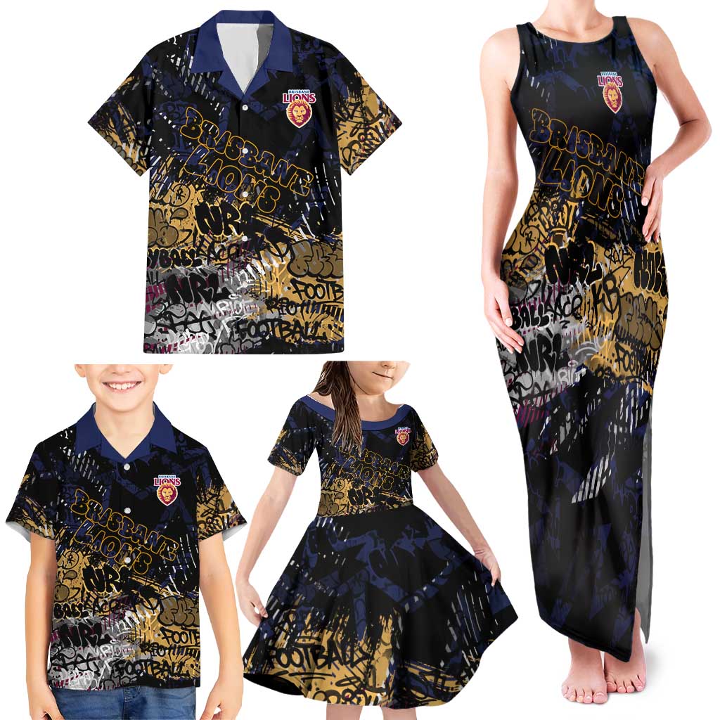 Brisbane Lions Family Matching Tank Maxi Dress and Hawaiian Shirt Urban Graffiti Street Art - Bold Abstract Spray Paint
