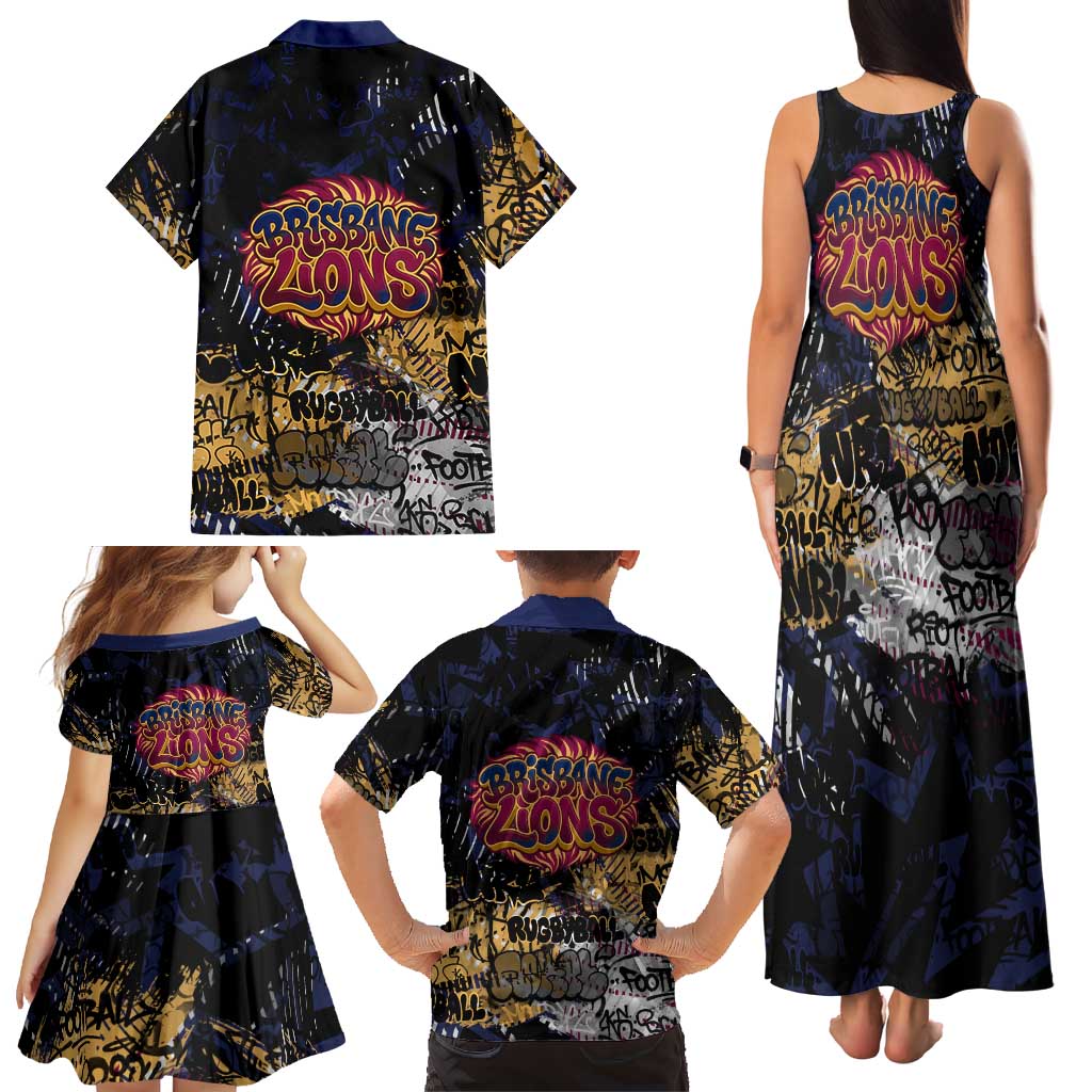 Brisbane Lions Family Matching Tank Maxi Dress and Hawaiian Shirt Urban Graffiti Street Art - Bold Abstract Spray Paint