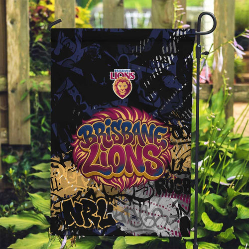 Brisbane Lions Garden Flag Urban Graffiti Street Art - Bold Abstract Spray Paint