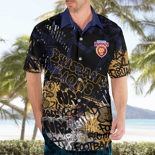 Brisbane Lions Hawaiian Shirt Urban Graffiti Street Art - Bold Abstract Spray Paint