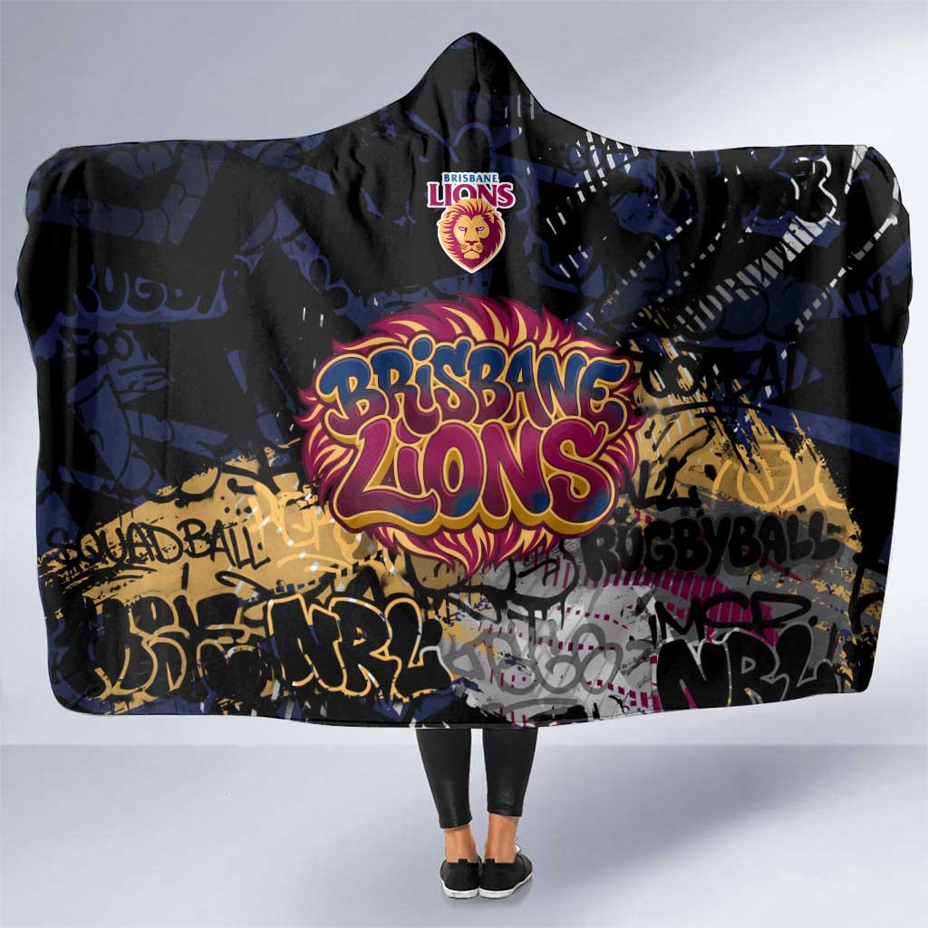Brisbane Lions Hooded Blanket Urban Graffiti Street Art - Bold Abstract Spray Paint