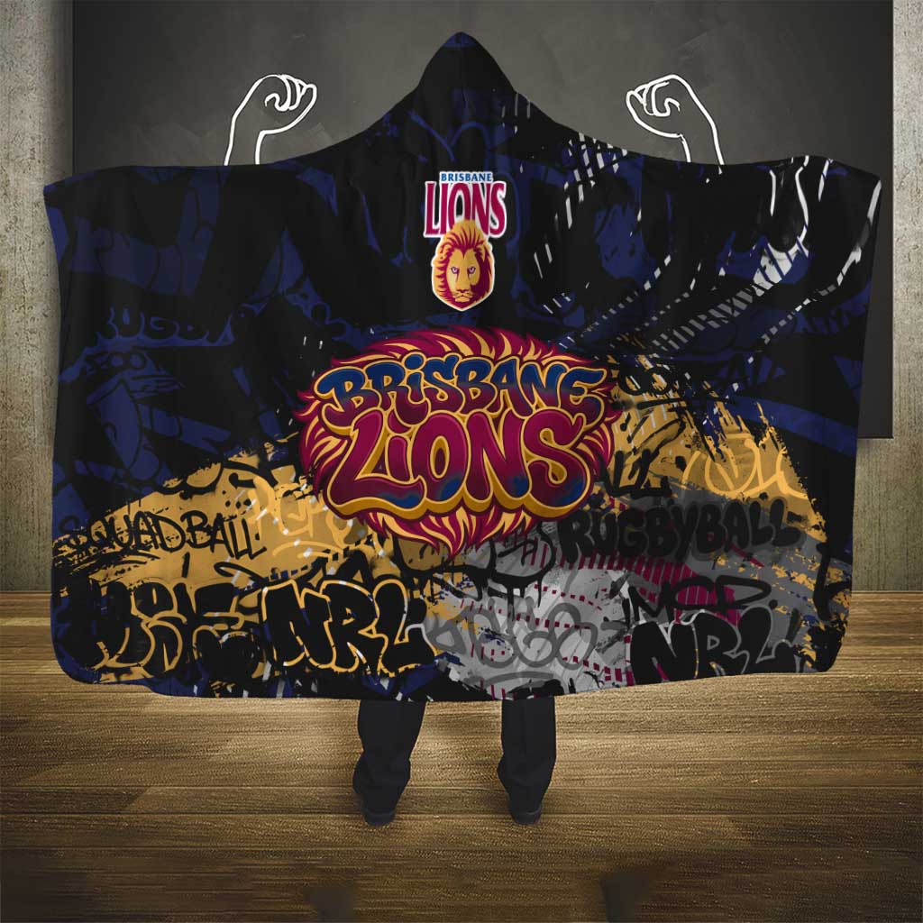 Brisbane Lions Hooded Blanket Urban Graffiti Street Art - Bold Abstract Spray Paint