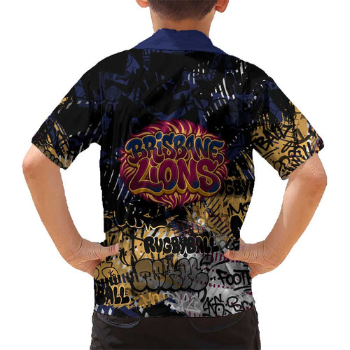 Brisbane Lions Kid Hawaiian Shirt Urban Graffiti Street Art - Bold Abstract Spray Paint