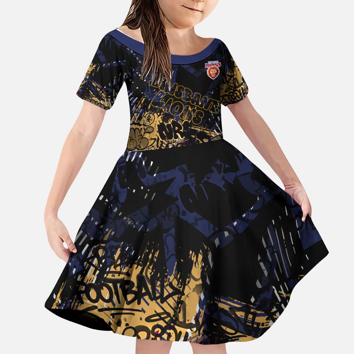 Brisbane Lions Kid Short Sleeve Dress Urban Graffiti Street Art - Bold Abstract Spray Paint
