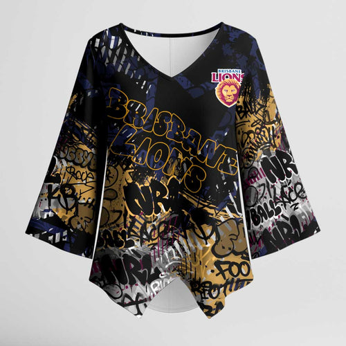 Brisbane Lions Kimono Sleeve Blouse Urban Graffiti Street Art - Bold Abstract Spray Paint
