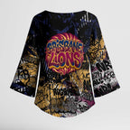 Brisbane Lions Kimono Sleeve Blouse Urban Graffiti Street Art - Bold Abstract Spray Paint