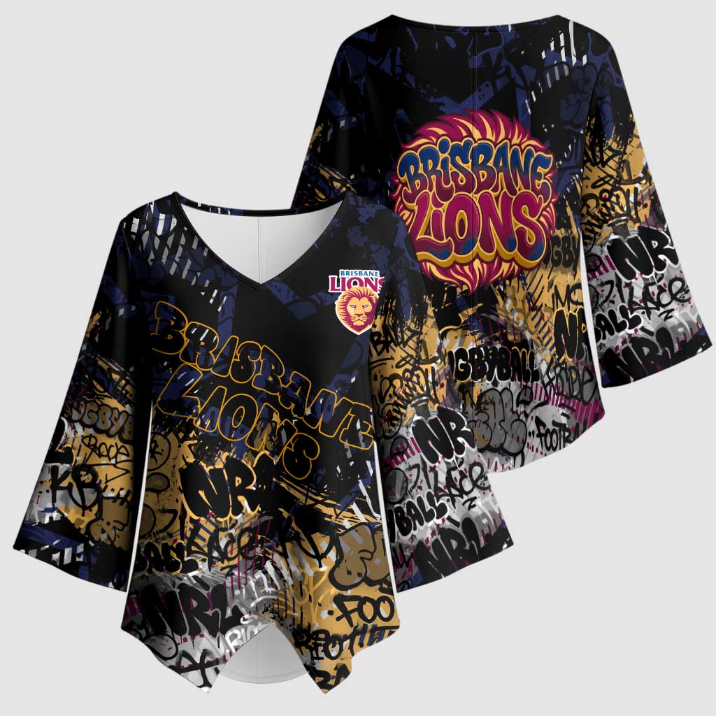 Brisbane Lions Kimono Sleeve Blouse Urban Graffiti Street Art - Bold Abstract Spray Paint
