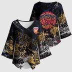 Brisbane Lions Kimono Sleeve Blouse Urban Graffiti Street Art - Bold Abstract Spray Paint