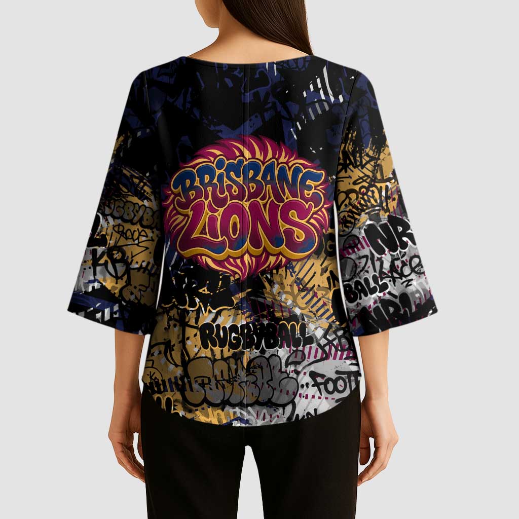 Brisbane Lions Kimono Sleeve Blouse Urban Graffiti Street Art - Bold Abstract Spray Paint
