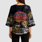 Brisbane Lions Kimono Sleeve Blouse Urban Graffiti Street Art - Bold Abstract Spray Paint