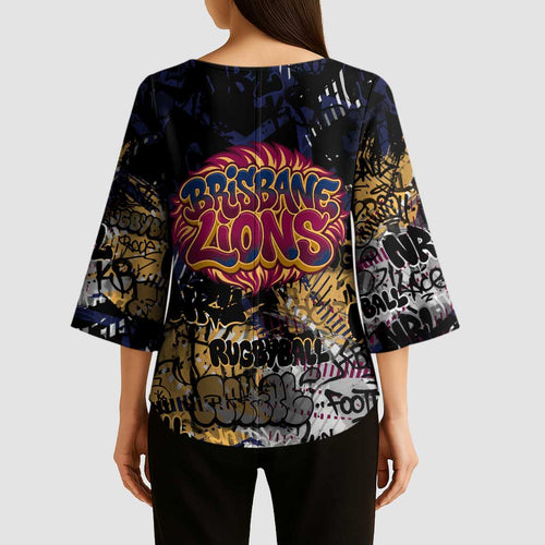 Brisbane Lions Kimono Sleeve Blouse Urban Graffiti Street Art - Bold Abstract Spray Paint