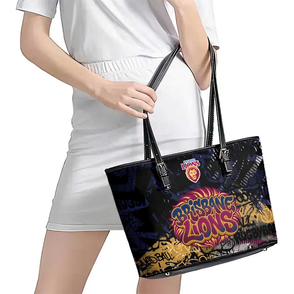Brisbane Lions Leather Tote Bag Urban Graffiti Street Art - Bold Abstract Spray Paint