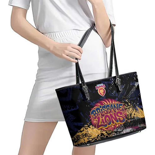 Brisbane Lions Leather Tote Bag Urban Graffiti Street Art - Bold Abstract Spray Paint