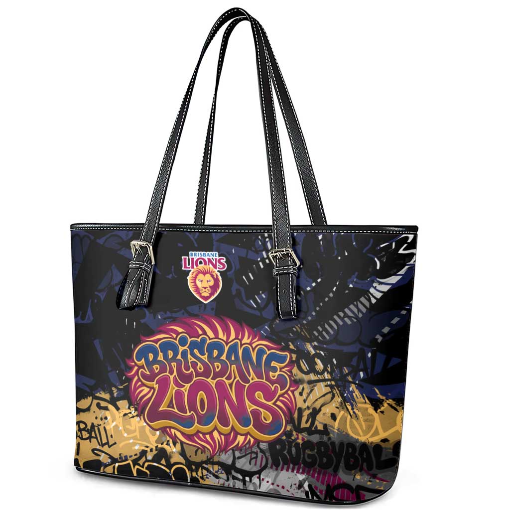 Brisbane Lions Leather Tote Bag Urban Graffiti Street Art - Bold Abstract Spray Paint