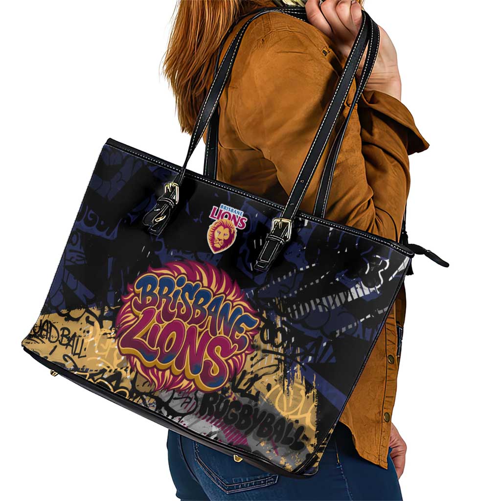Brisbane Lions Leather Tote Bag Urban Graffiti Street Art - Bold Abstract Spray Paint