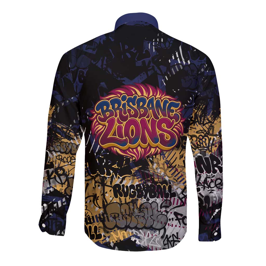 Brisbane Lions Long Sleeve Button Shirt Urban Graffiti Street Art - Bold Abstract Spray Paint