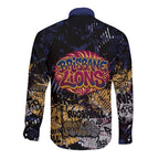 Brisbane Lions Long Sleeve Button Shirt Urban Graffiti Street Art - Bold Abstract Spray Paint