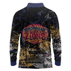 Brisbane Lions Long Sleeve Polo Shirt Urban Graffiti Street Art - Bold Abstract Spray Paint