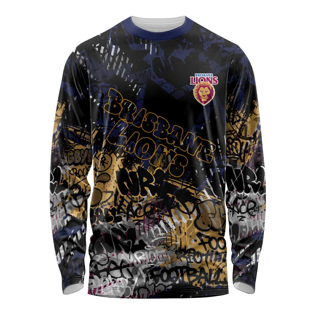 Brisbane Lions Long Sleeve Shirt Urban Graffiti Street Art - Bold Abstract Spray Paint