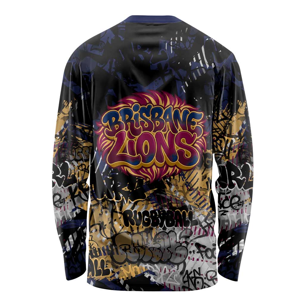Brisbane Lions Long Sleeve Shirt Urban Graffiti Street Art - Bold Abstract Spray Paint