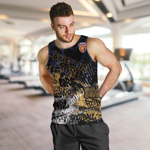 Brisbane Lions Men Tank Top Urban Graffiti Street Art - Bold Abstract Spray Paint