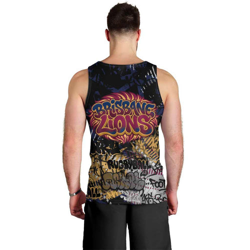 Brisbane Lions Men Tank Top Urban Graffiti Street Art - Bold Abstract Spray Paint