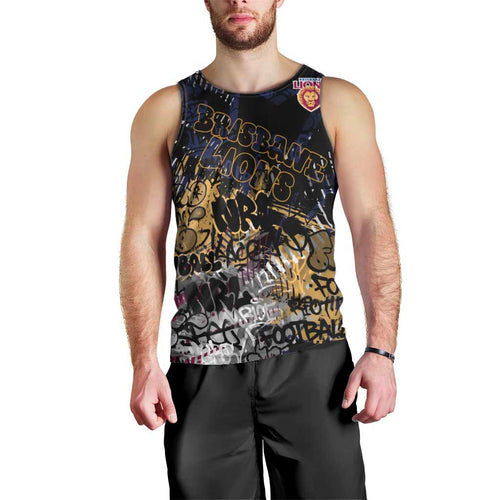 Brisbane Lions Men Tank Top Urban Graffiti Street Art - Bold Abstract Spray Paint
