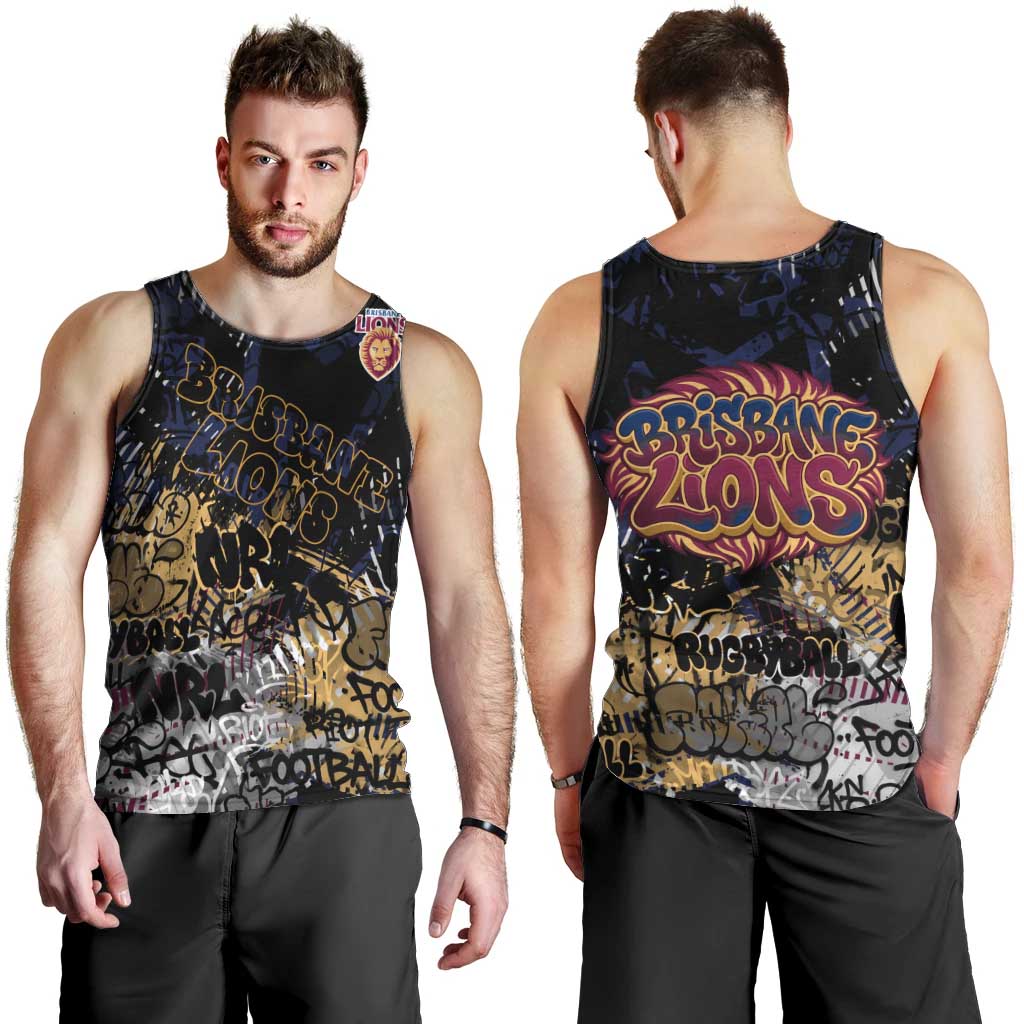 Brisbane Lions Men Tank Top Urban Graffiti Street Art - Bold Abstract Spray Paint