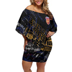 Brisbane Lions Off Shoulder Short Dress Urban Graffiti Street Art - Bold Abstract Spray Paint