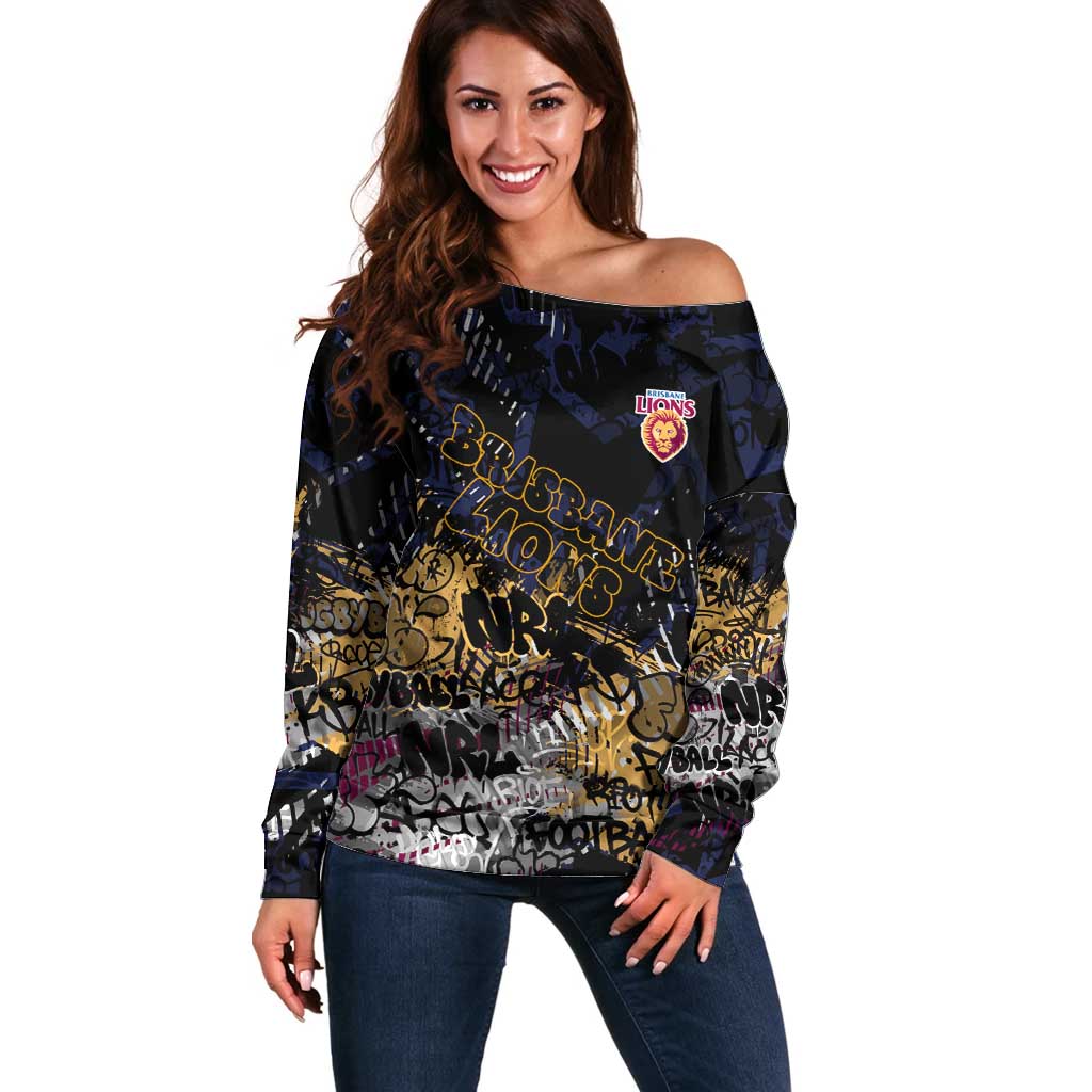 Brisbane Lions Off Shoulder Sweater Urban Graffiti Street Art - Bold Abstract Spray Paint