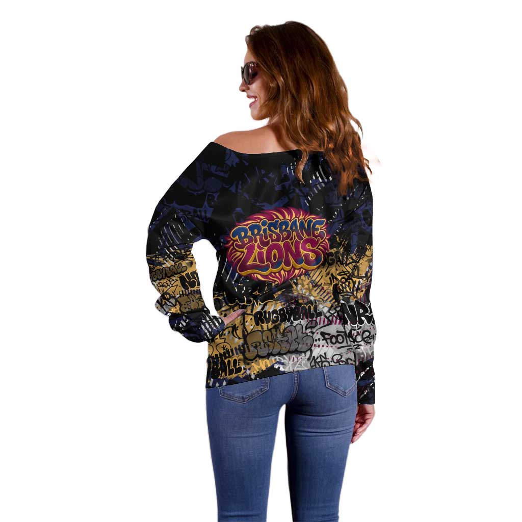 Brisbane Lions Off Shoulder Sweater Urban Graffiti Street Art - Bold Abstract Spray Paint